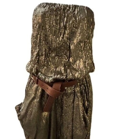 Michael Kors STUNNING Gold Sequin Strapless Jumpsuit w/Removable belt XS  NWOT - Picture 7 of 16